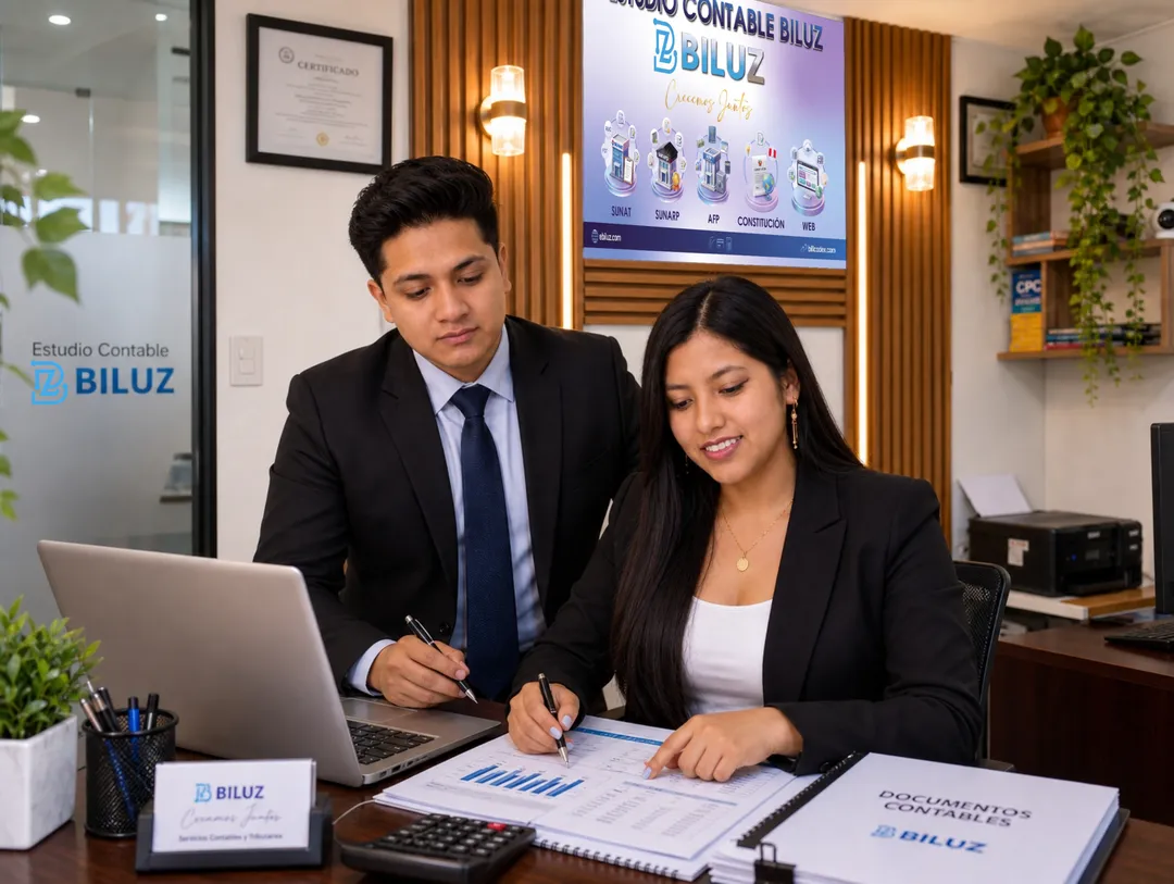 Oficina y equipo del Estudio Contable BILUZ en Puente Piedra, Lima Norte