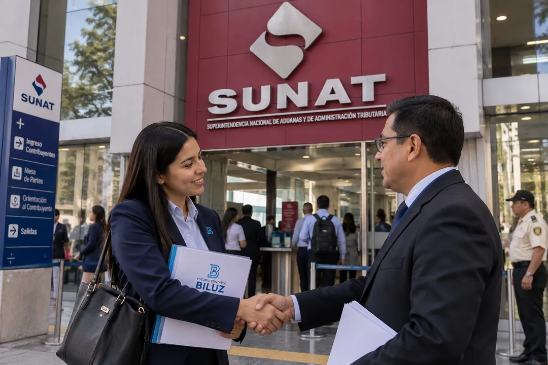 Ilustración corporativa del servicio Representación ante SUNAT y requerimientos
